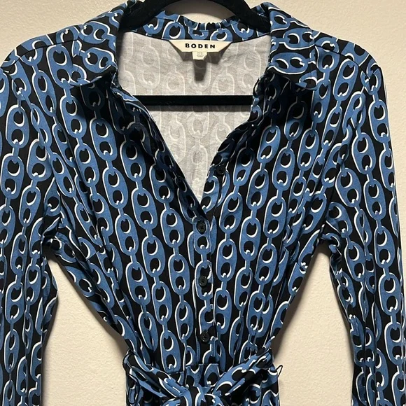 BODEN Laura Jersey Midi Shirt Dress, Blue, Geo Chain, Size 4L - Picture 5 of 12